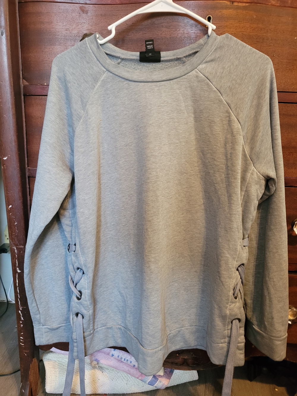 Cozy Gray Lace-Up Sweatshirt
